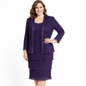 Patra Size 14 Tiered Pleated Chiffon Jacket Dress Navy Blue Formal Lightweight